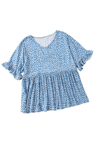 Leopard Ruffled Babydoll Top- Curvy