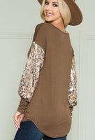 Full Size Run Acting Pro Brown W/ Leopard Print Shimmer Sleeves