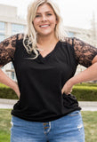Lace Sleeved Black Top-Curvy