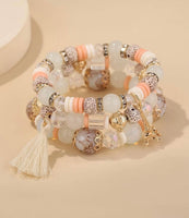 3pcs Tassel Decor Beaded Bracelet