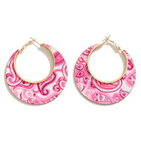 Paisley Print Drop Hoop Earrings