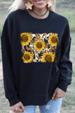Sunflower Print Long Sleeve Pullover Sweatshirt