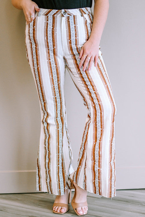 Striped High Waisted Bell Bottom Pants- Curvy