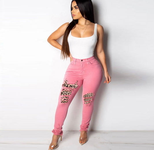 Pink Leopard Patched Pants
