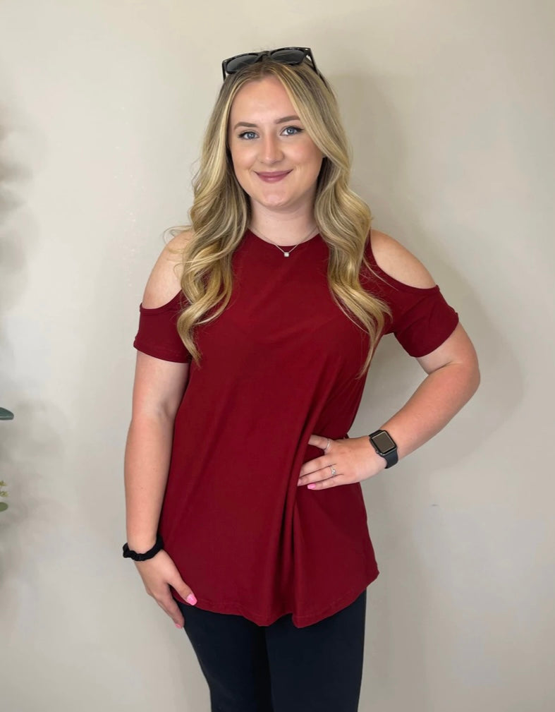 Leggings material Solid Cold Shoulder Tops- multiple colors!