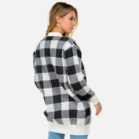 Knit Plaid Open Cardigan with Pockets