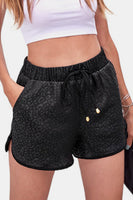 Black Leopard Track Shorts