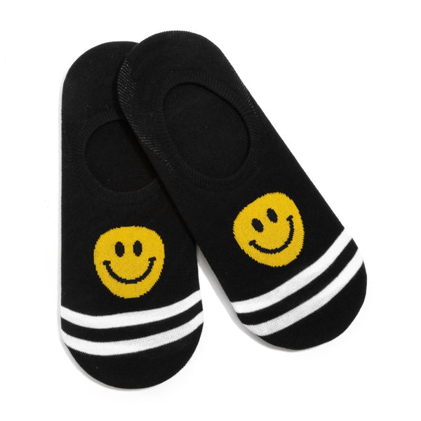 Black Stripped Smiley Face No Show Socks