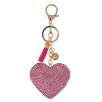 Rhinestone Covered Felt Heart Tassel Keychain