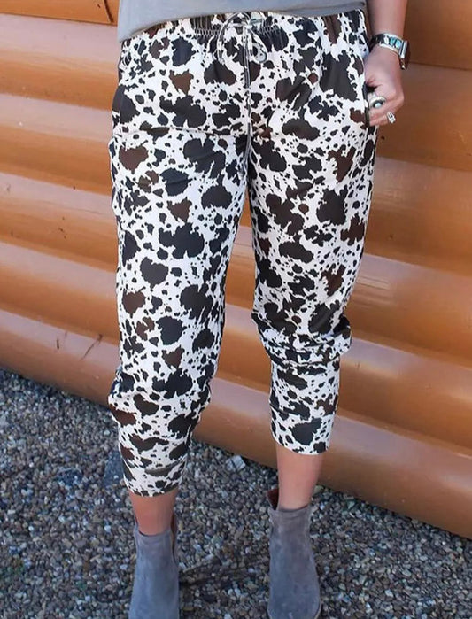 Cow Print Drawstring Pants