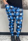 Blue/Black plaid Snowflake leggings with pockets