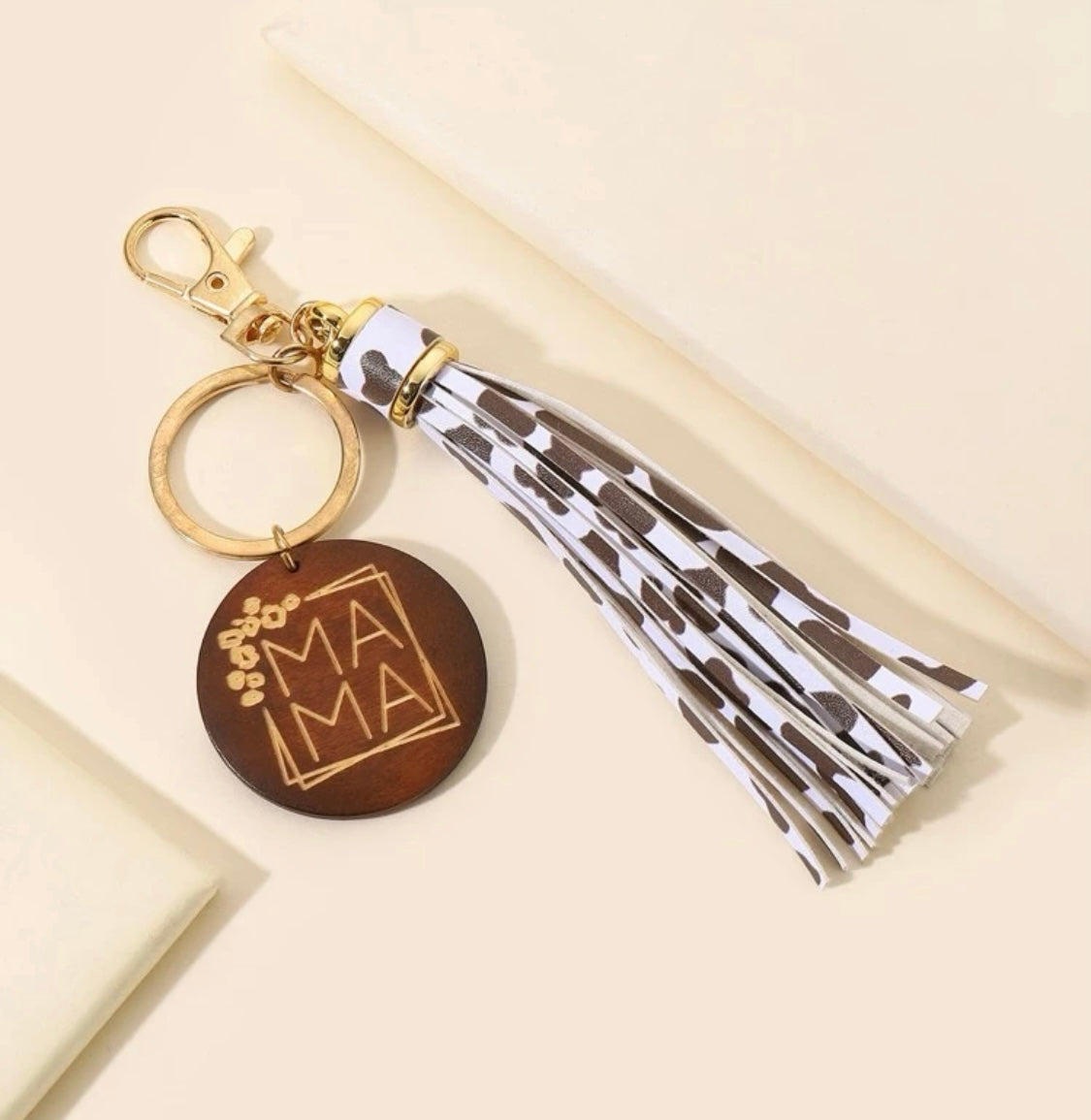 Mama Sunflower/Cow Print Tassel Charm & Keychain