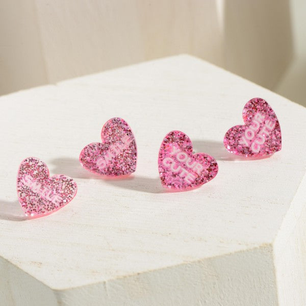 Glitter Conversation Heart Stud Earrings