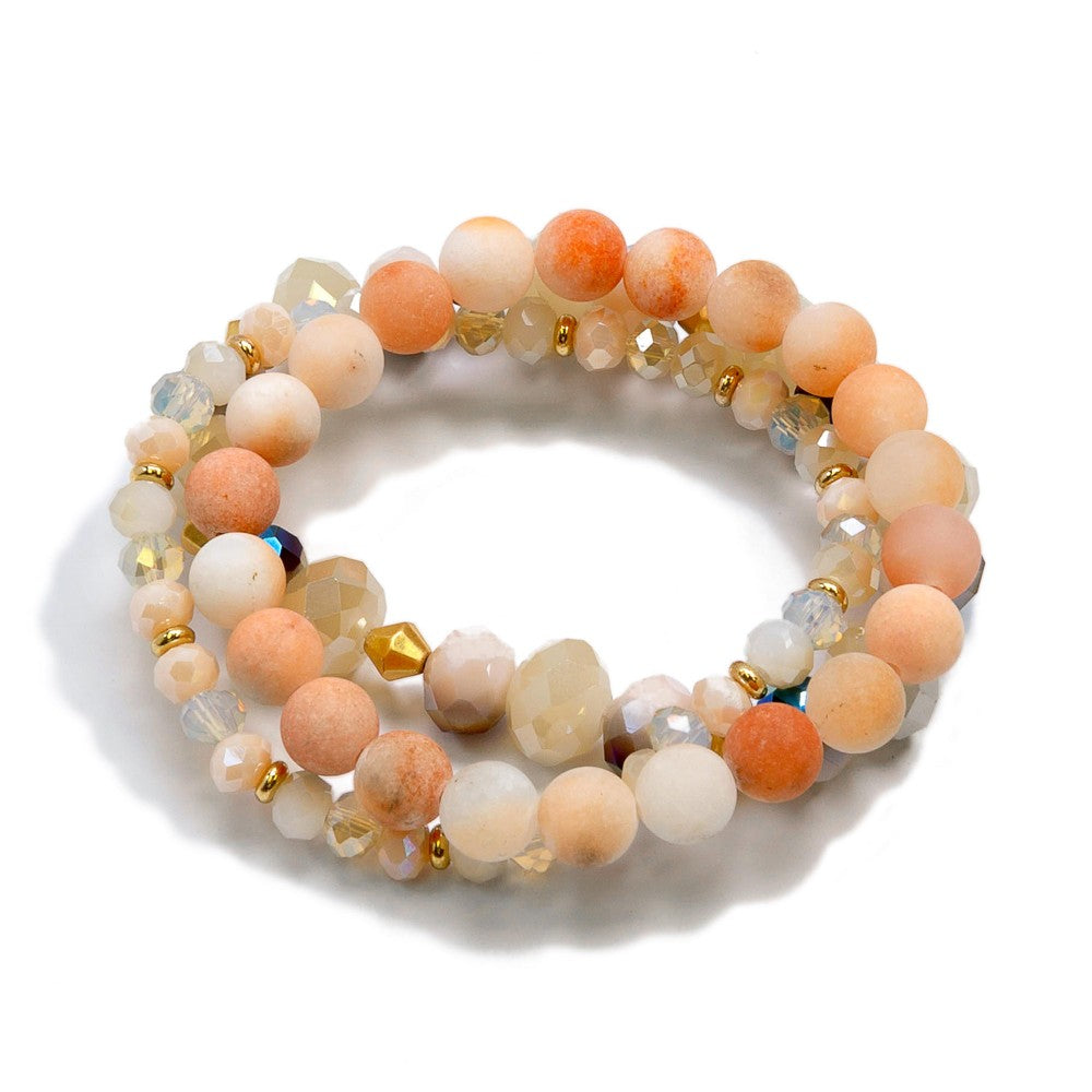 Semi Precious Set of Three Beaded Stretch Bracelets