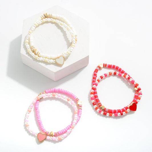 Stretchy Heishi Beaded Heart Bracelets
