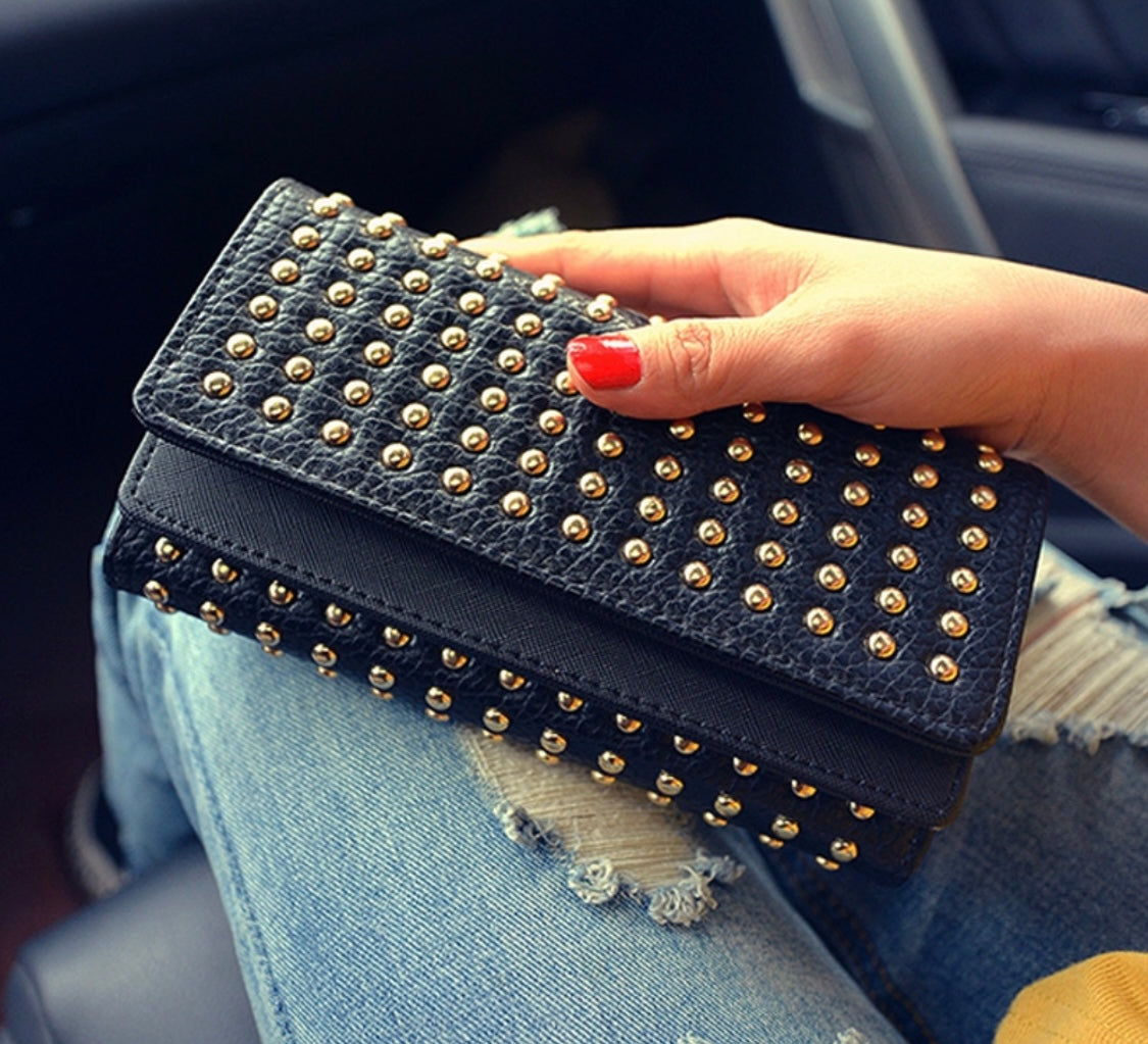 Fashion Stud Rivet  Double Cover Wallet