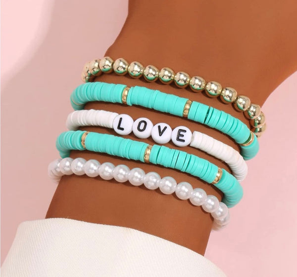 LOVE Heishi Beaded Stackable Bracelet 5pc Sets