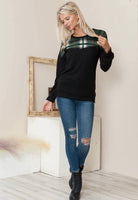 Acting Pro Green Plaid Contrast Long Sleeve W/ Side Slits-Curvy