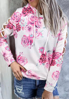 White Cold Shoulder Floral Hoodie