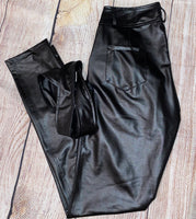 High Waist Faux Leather Pants With Belt