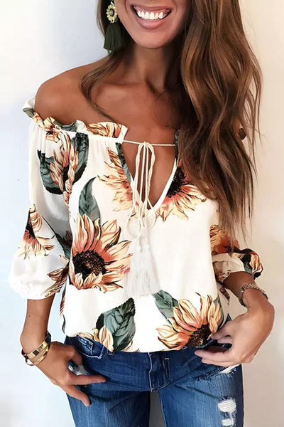Sunflowers Blooming Tie Front Blouse