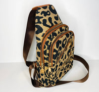 Leopard Print Sling Bag With Pocket Organizers