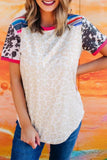 Leopard Cow Colorful Striped Splicing Print Top