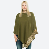 Leopard Trimmed Lightweight Knit Poncho-3 Colors