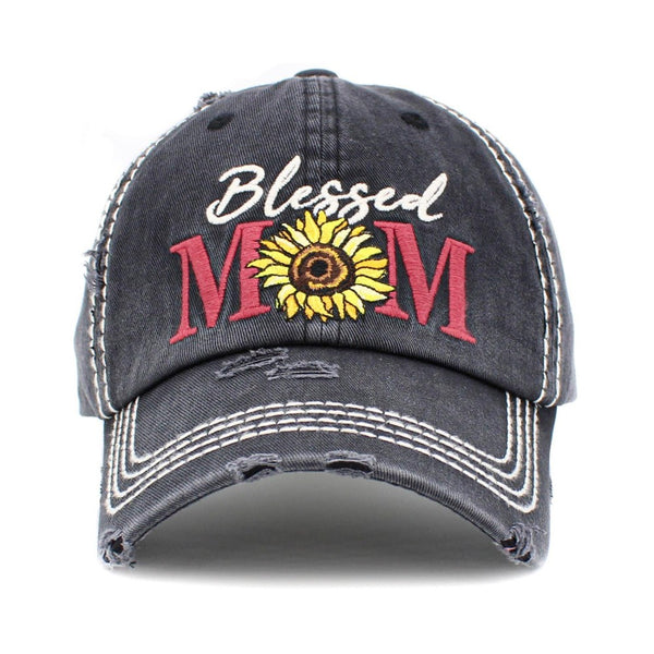 Vintage Distressed "Blessed Mom" Embroidered Baseball Cap-3 colors