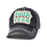Vintage Distressed "Faith Over Fear" Embroidered Patch Baseball Cap