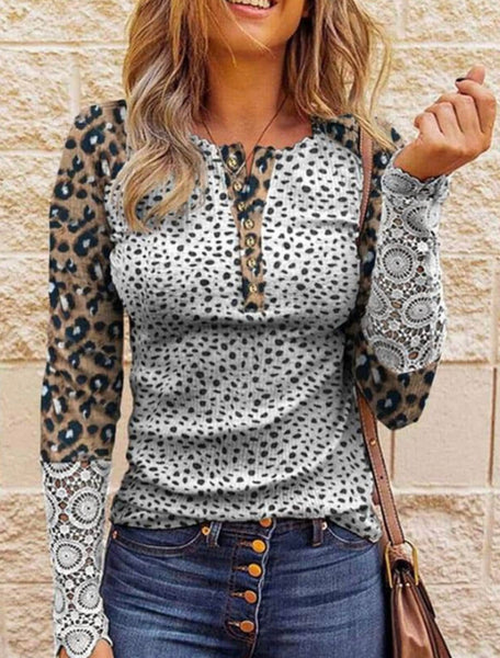Leopard Lace Sleeve Top