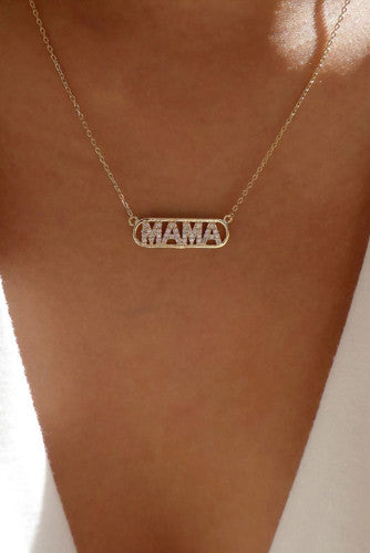 MAMA Rhinestone Gold Tone Necklace