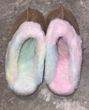 Faux Suede Slippers with Tie-Dye Print Faux Fur Lining