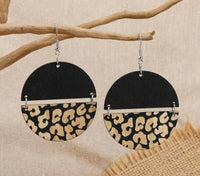 Black + Leopard Round Earrings