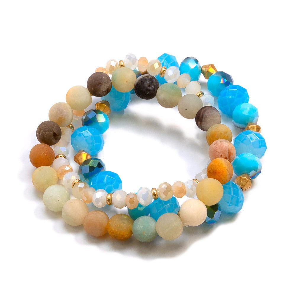 Semi Precious Set of Three Beaded Stretch Bracelets
