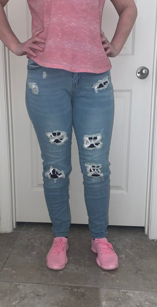 Paw Print Patched Jeans