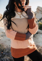 Khaki Color Block Knitted Pullover Sweater