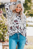 Cow Print Long Sleeve Keyhole Top