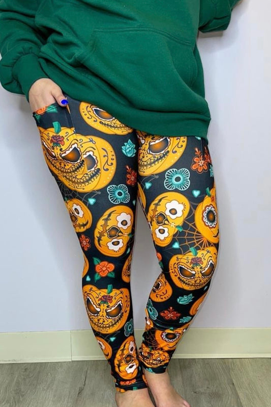 Spooky Pumpkin Leggings With Pockets