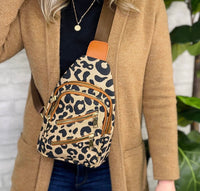 Leopard Print Sling Bag With Pocket Organizers