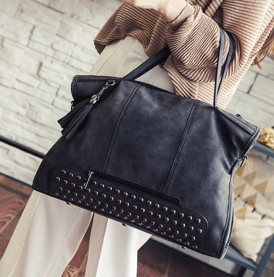 Vintage Studded Hand Bag-gray/black/or red