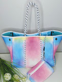 Pastel Tie-dye with Pink or White Rope Handle Neoprene Tote