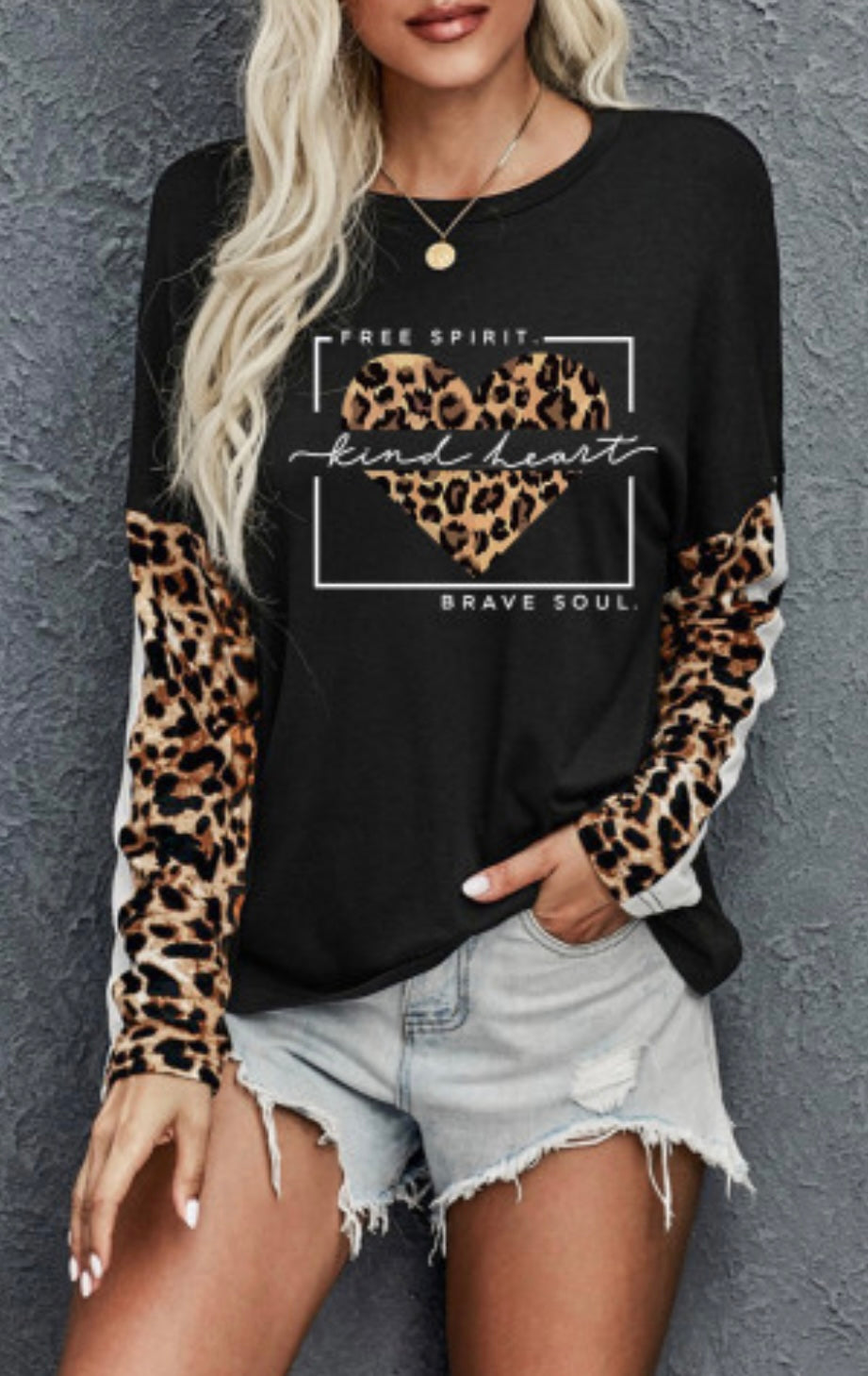 Free Spirit, Kind Heart, Brave Soul Leopard pullover
