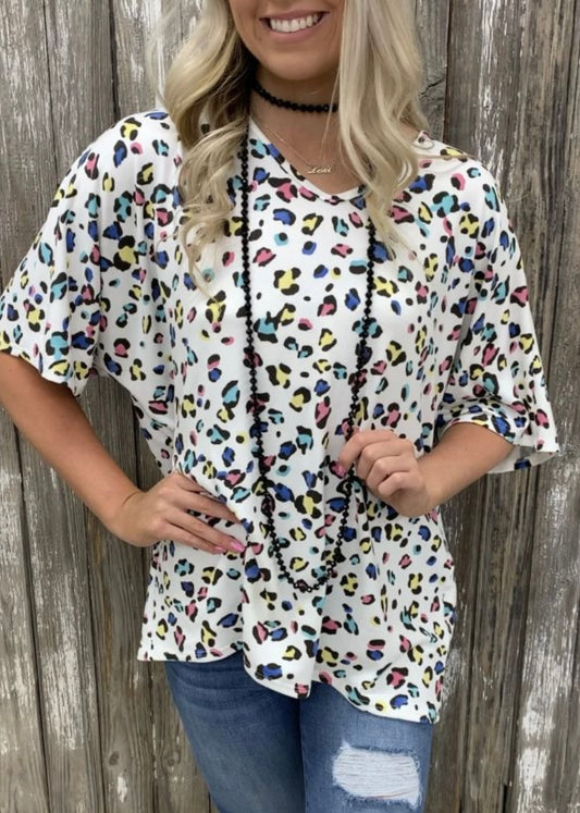 Oversized Colorful Leopard Top