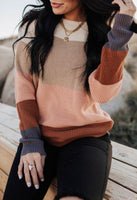 Khaki Color Block Knitted Pullover Sweater