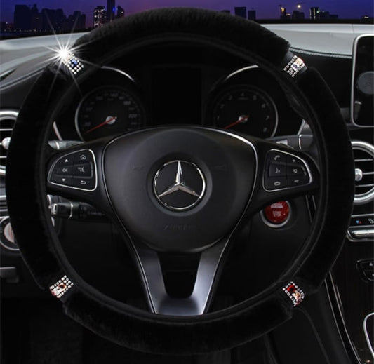 Plush Rhinestone Decorative Steering Wheel Cover
