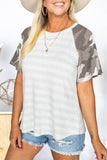 White Striped Camo Sleeve Top