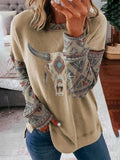 Khaki bull Aztec print sweatshirt