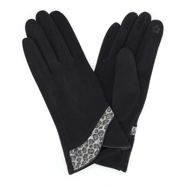 Black or Taupe Gloves With Leopard Print Accent