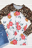 Leopard + Floral Print Patchwork Long Sleeve Top